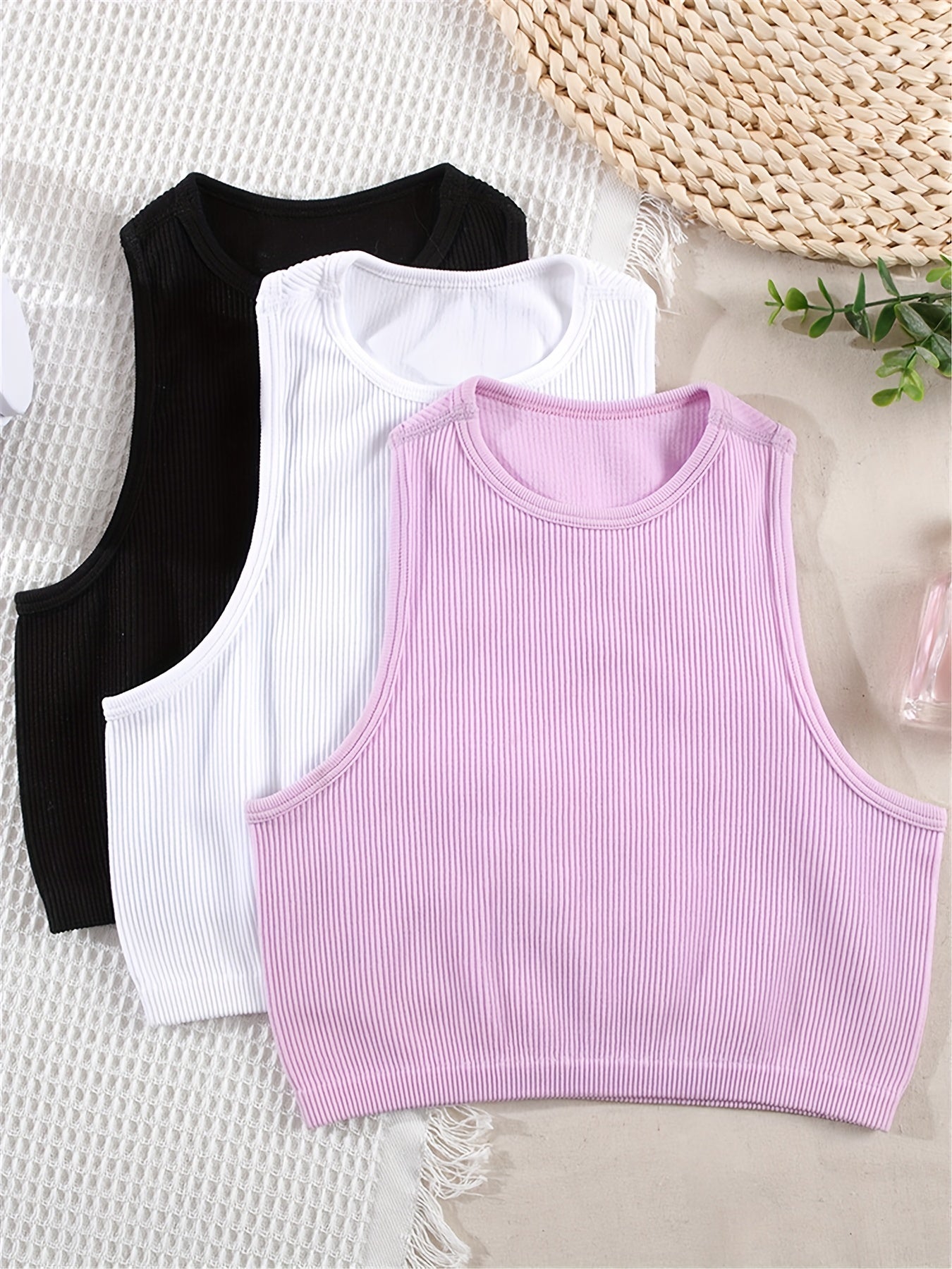 Ribbed Crop Tank Top Set for Summer