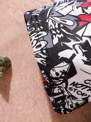 Boys Swim Trunks & Swim Hat Comic Print Elastic Waist Beach Pants