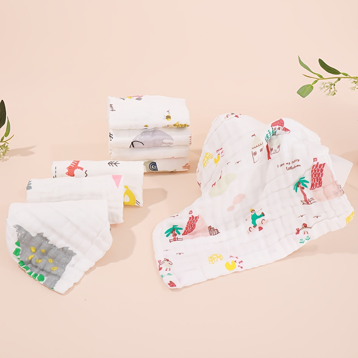 6pcs Baby Handkerchief Square Towel Bath Towels Face Washcloth Muslin Fabric
