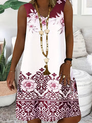 Boho Floral Print V Neck Tank Dress Plus Size