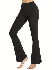  Solid High Rise Flared Leg Trousers
