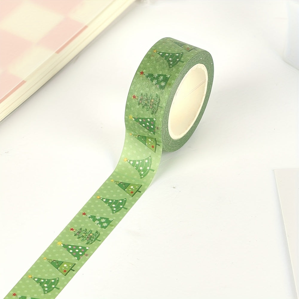 1pc Christmas Washi Tape Green Bottom Christmas Tree Pattern