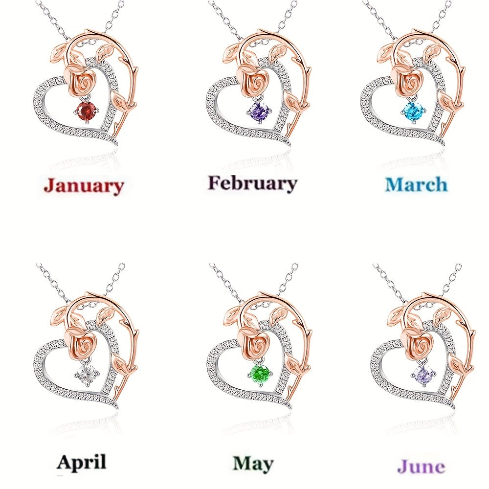 Heart Rose Pendant Necklace for Girls