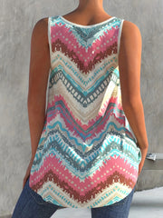  Striped Print Round Neck Tank Top
