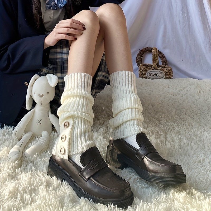 Rib Knit Leg Warmers Knee High Socks Women's Stockings