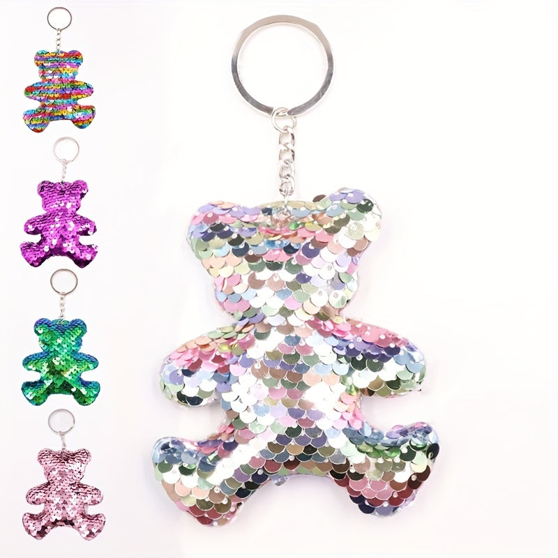Sequins Bear Keychain Animal Key Ring Purse Handbag Car Charm Phone Pendant