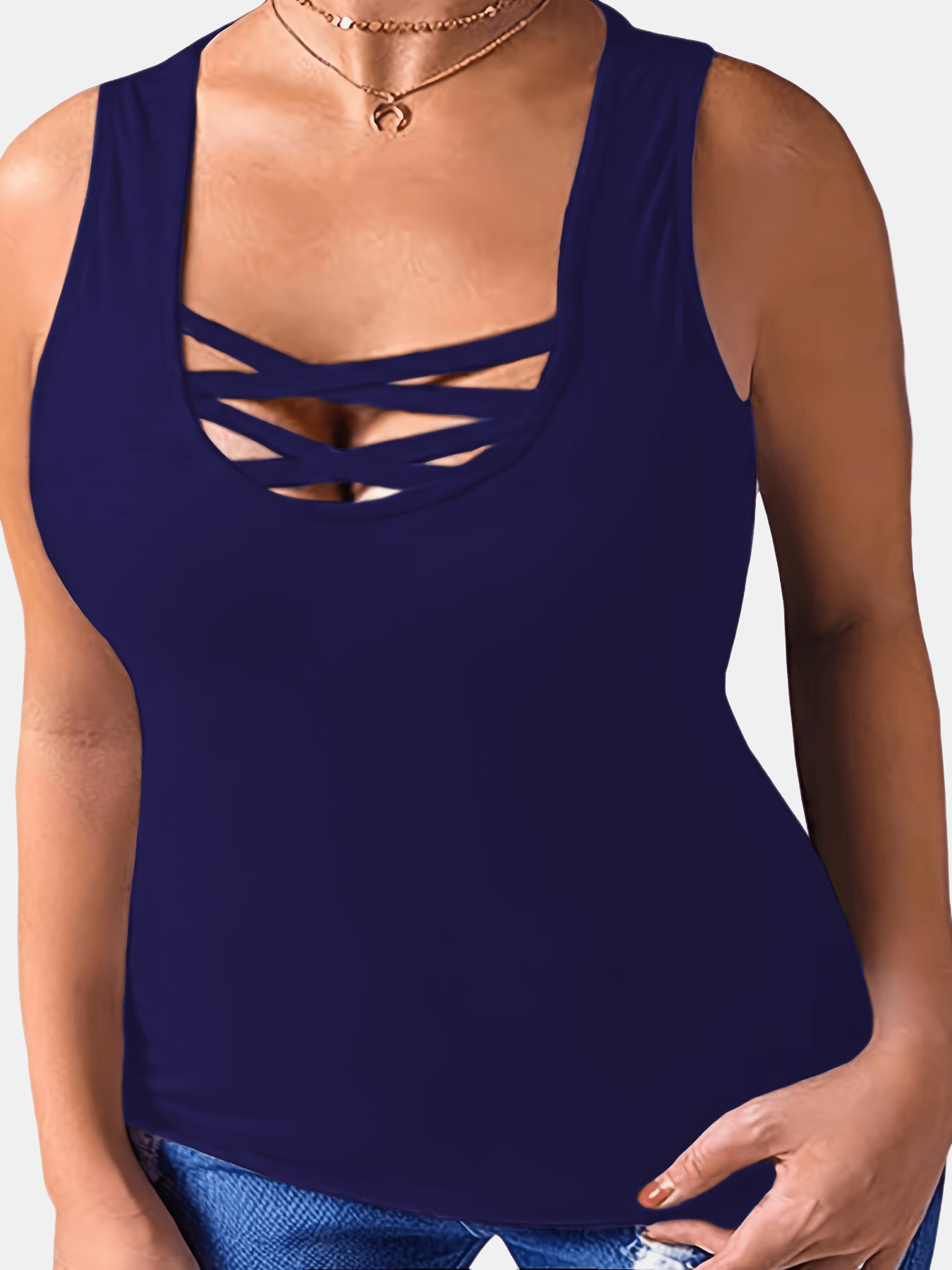 Criss Cross Round Neck Tank Top Sexy Top