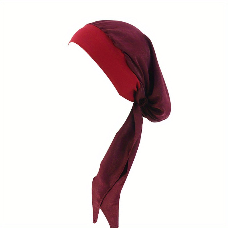 Silk Head Scarf Elastic Turban Cap Solid Sleep Night Cap Women Hijab Bonnet