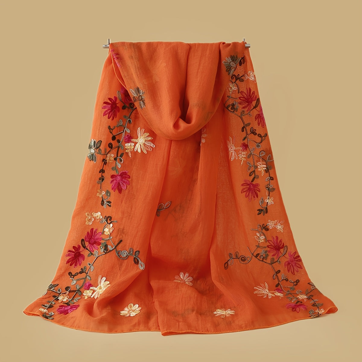 Boho Flower Embroidery Scarf Vintage Thin Shawl Women Head Wrap