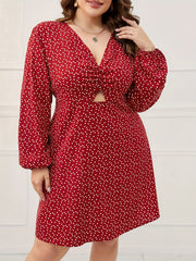  Heart Print Lantern Sleeve Dress