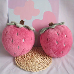 Soft Strawberry Plush Toy Fruit Doll with Green Leaves