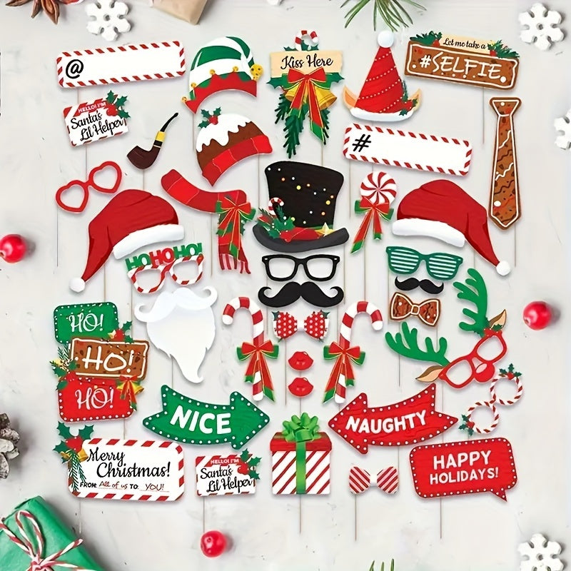 38pcs Cartoon Christmas Photo Props for Party Decorations Festive Atmosphere