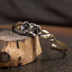 Vintage Brass 3D Flower Bracelet Retro Copper Adjustable Bracelet Gift