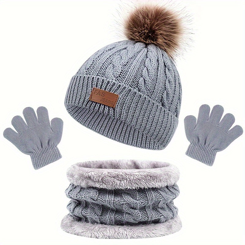 3pcs Children's Winter Scarf Gloves Hat Set for Boys and Girls