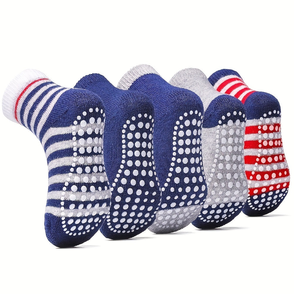 5 Pairs Baby Girls Non Slip Cotton Heart Print Crew Socks