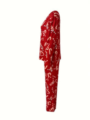  Snowflake & Lollipop Print Lounge Set - Top & Pants