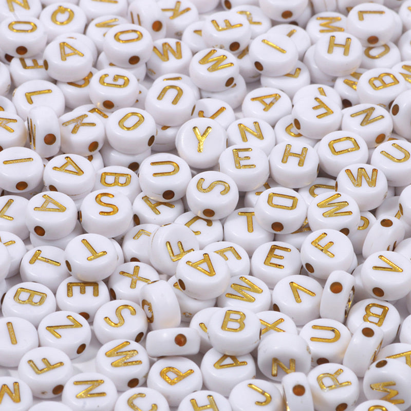 100pcs Mixed Letter Acrylic Beads Round Flat Alphabet Spacer Beads
