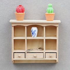 1:12 Scale Dollhouse Cabinet Unfinished Brown 3 Compartment Display Furniture
