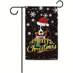 Christmas Garden Flag Mountain Dog Santa Hat Pattern 12x18 Holiday Decor