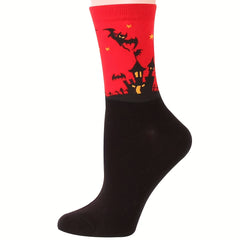 5 Pairs Bat Pattern Socks Halloween Funny Mid Tube Women's Stockings
