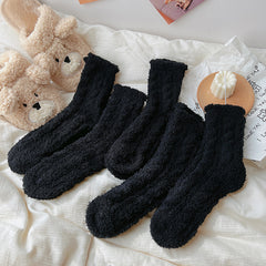 3 Pairs Solid Fuzzy Socks Comfy & Warm Home Floor Socks Women's Stockings