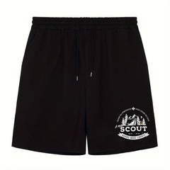 Men's Camping Graphic Shorts Athletic Letter Print Stretch Drawstring Shorts