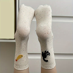 4 Pairs Cartoon Cat Print Comfy Socks Women's Stockings