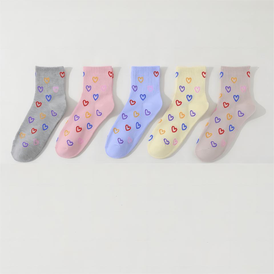 10 Pairs Heart Print Socks Women's Mid Tube Stockings