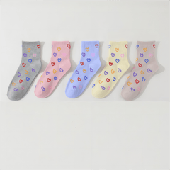 10 Pairs Heart Print Socks Women's Mid Tube Stockings