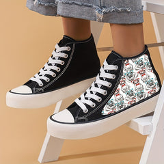 Stylish Frog Pattern High Top Sneakers for Women