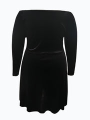 Velvet Surplice Neck Plus Size Dress Long Sleeve Medium Stretch