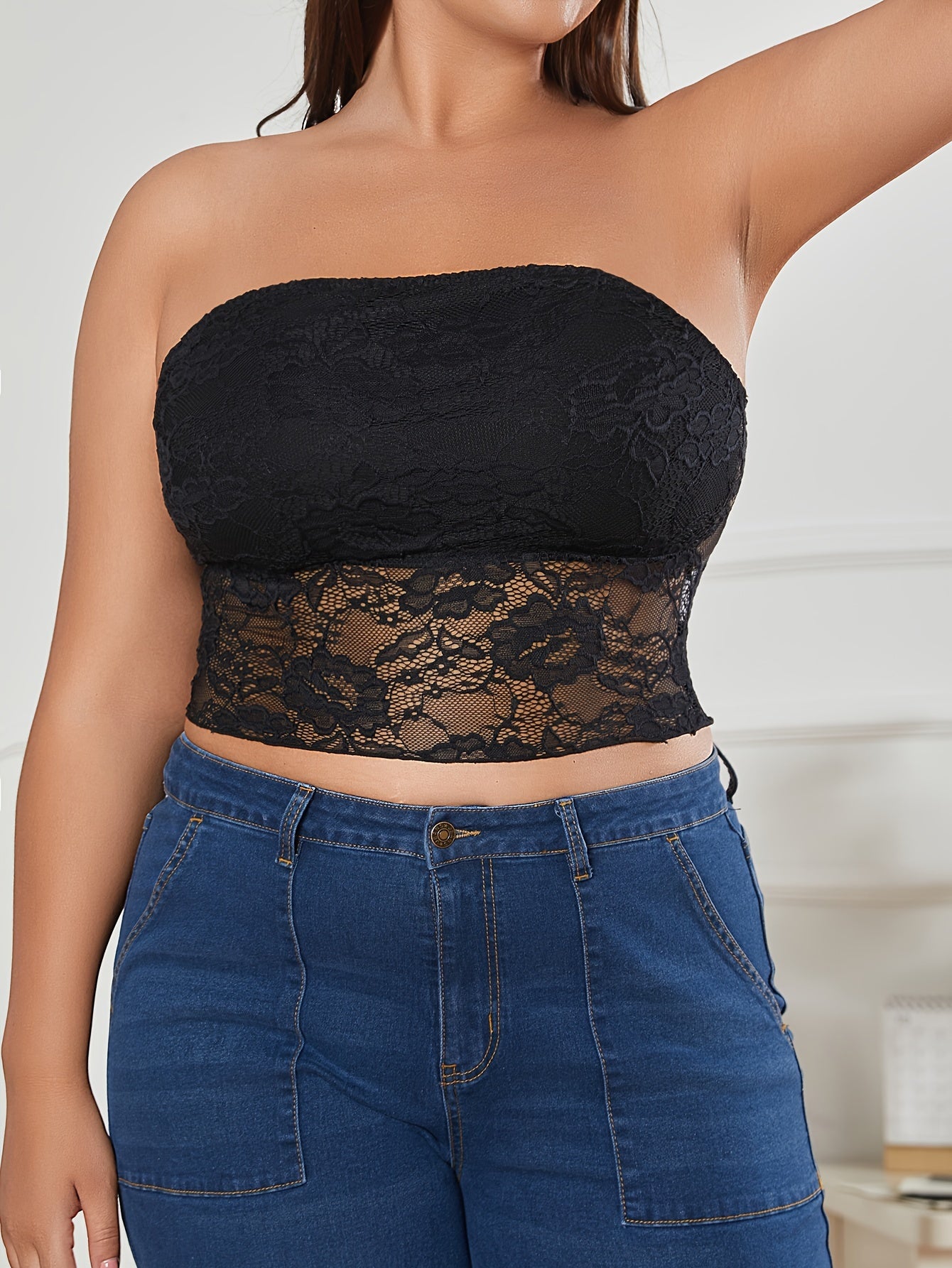  Floral Lace High Stretch Tube Bra