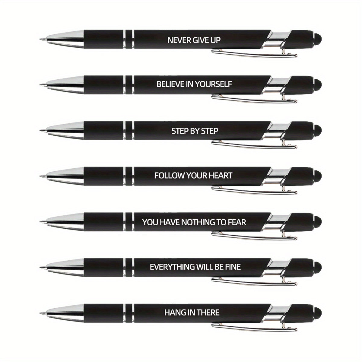 7pcs Metal Ballpoint Pen Inspirational Quotes Touch Screen 2n1 Ink