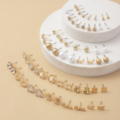 Heart Rhinestone Stud Earrings Set - 30 Pairs
