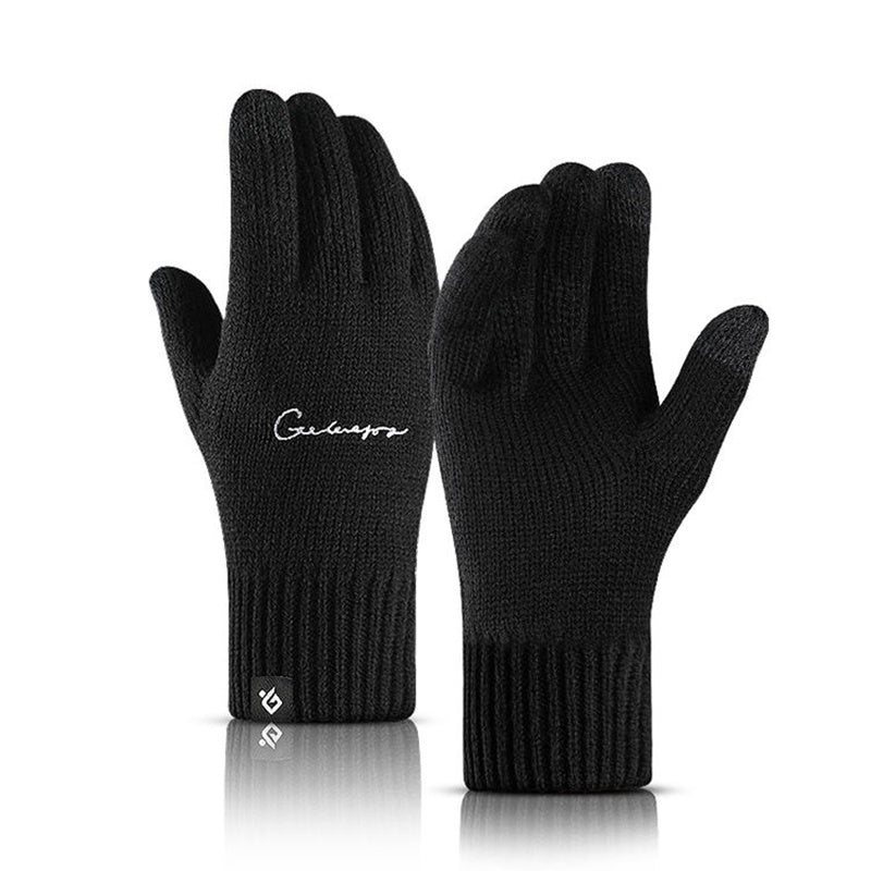 Men's Winter Knit Gloves Double Layer Hand Cover Windproof & Warm Fleece