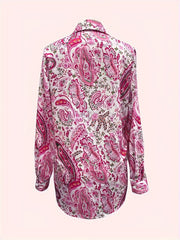  Boho Blouse Paisley Print Button Up Long Sleeve Blouse
