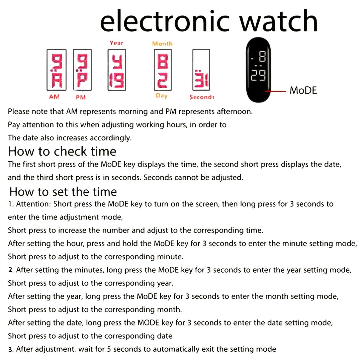 Kids' LED Digital Watch Red & Pink Glow - Cartoon Patterns, Fun & Durable