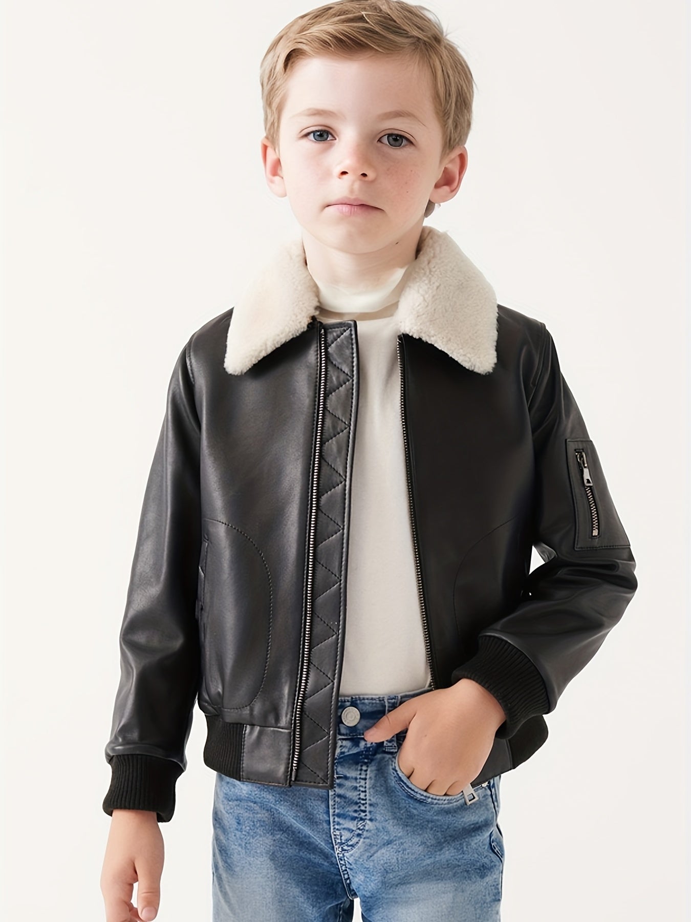 Toddler Boys Fleece Lined PU Leather Motorcycle Jacket