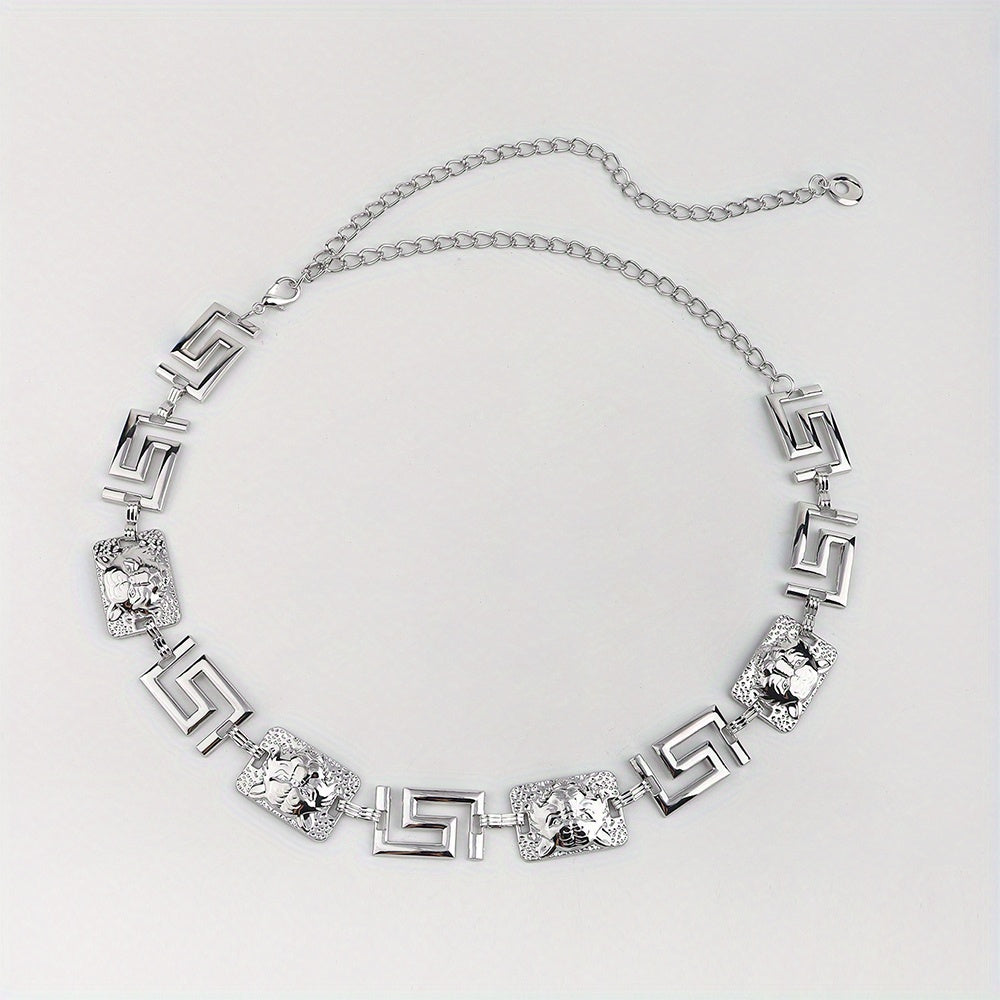 Geometric Chain Belt Tiger Head Engraved Girdle