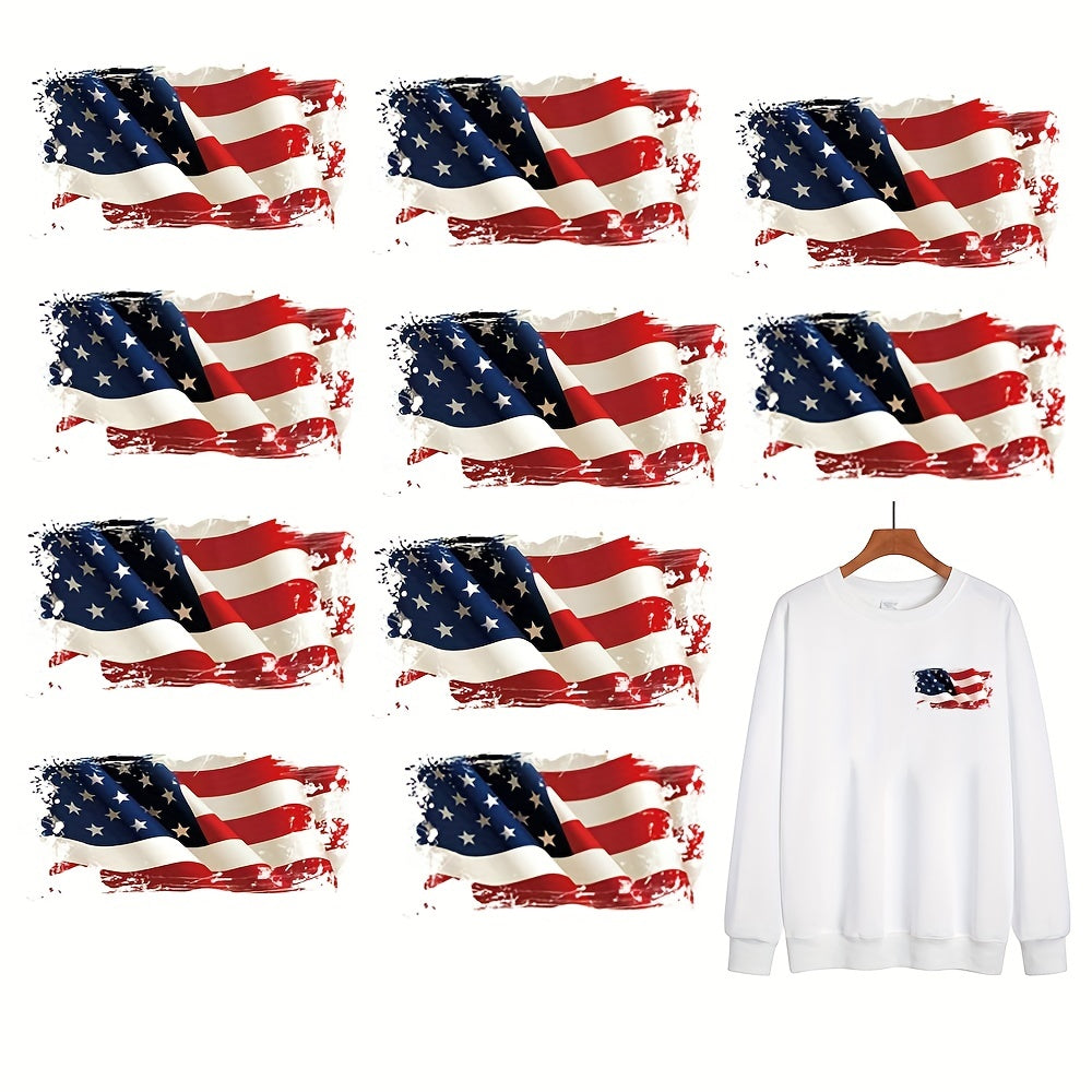 10pcs American Flag Heat Transfers Patches for DIY Uniform Vest Jacket T-Shirt