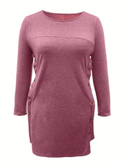  Casual Dress Women's Plus Solid Button Decor Long Sleeve Dress