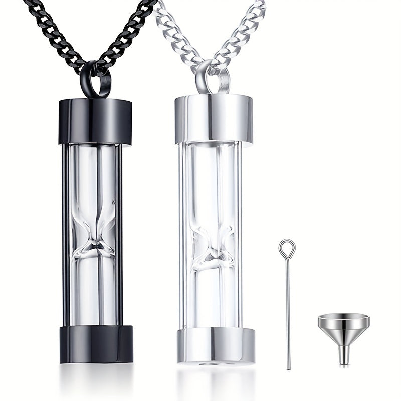 Stainless Steel Hourglass Cremation Necklace for Ashes