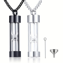 Stainless Steel Hourglass Cremation Necklace for Ashes