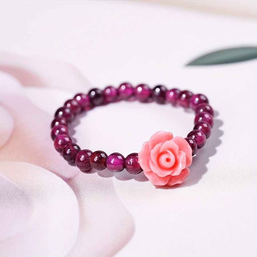 Garnet Beaded Stretch Ring for Women & Girls