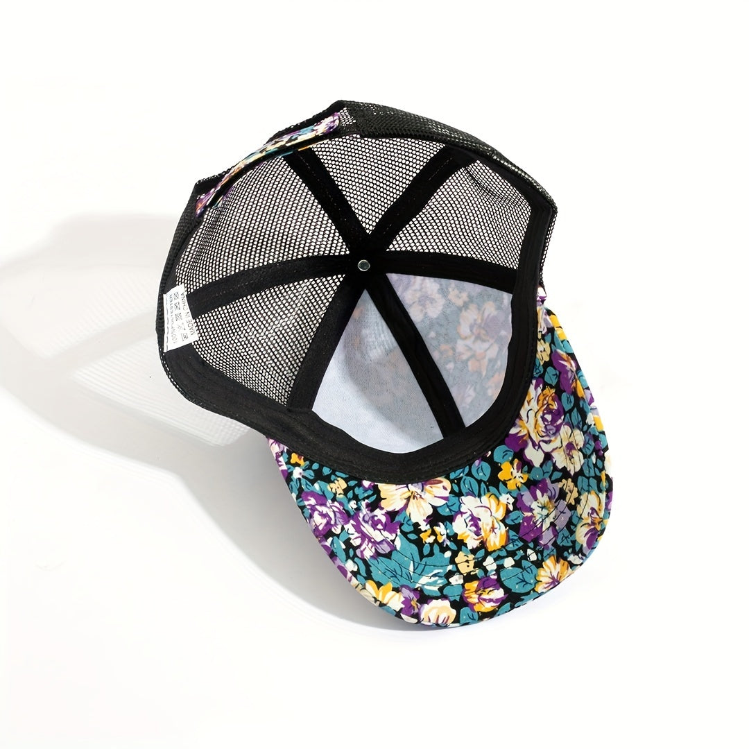 Vintage Flower Trucker Hat Mesh Baseball Cap Dad Hats for Women