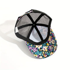 Vintage Flower Trucker Hat Mesh Baseball Cap Dad Hats for Women