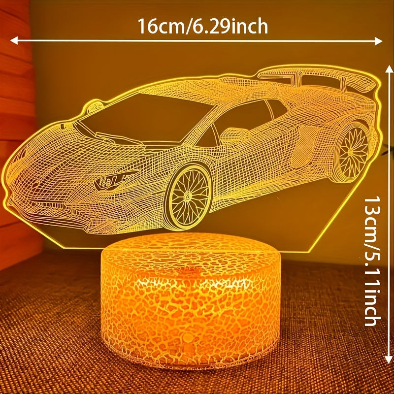 3D Sports Car USB Night Light for Children's Room, Birthday Gift