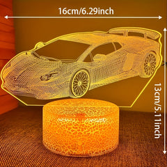 3D Sports Car USB Night Light for Children's Room, Birthday Gift