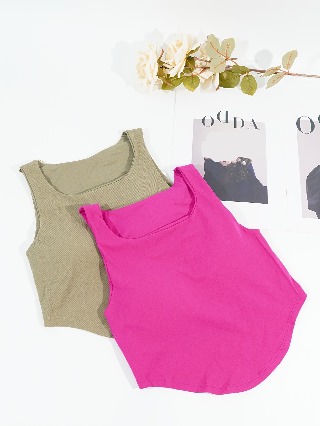 2pcs Square Neck Cami Tops Women's Lingerie