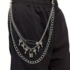 Key Lock Three Layer Waist Chain Hip Hop Rock Chain Punk Gothic Belt Chain
